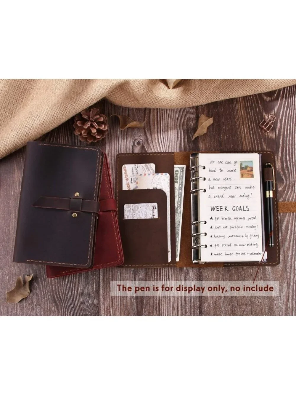 Vintage Genuine Leather A6 Journal Notebook, Refillable Ring Binder Diary
